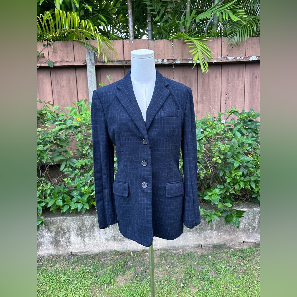 Vintage Lauren Ralph Lauren 100% Wool Checkered Blazer Navy Size 6